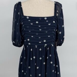 LC Lauren Conrad Navy and White Polka Dot Long Sleeve Dress